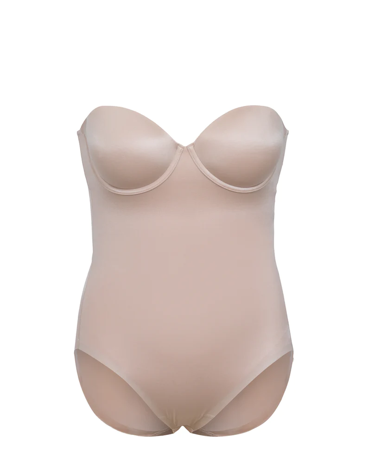 Suit Your Fancy Strapless Cupped Panty Bodysuit Champagne Beige