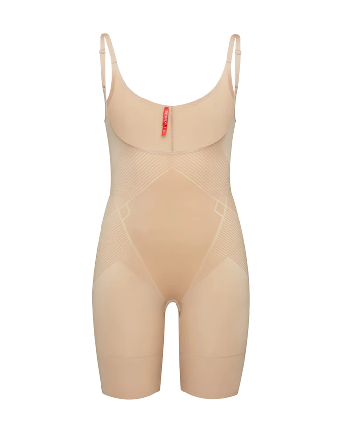 Thinstincts 2.0 Open-Bust Mid-Thigh Bodysuit Champagne Beige