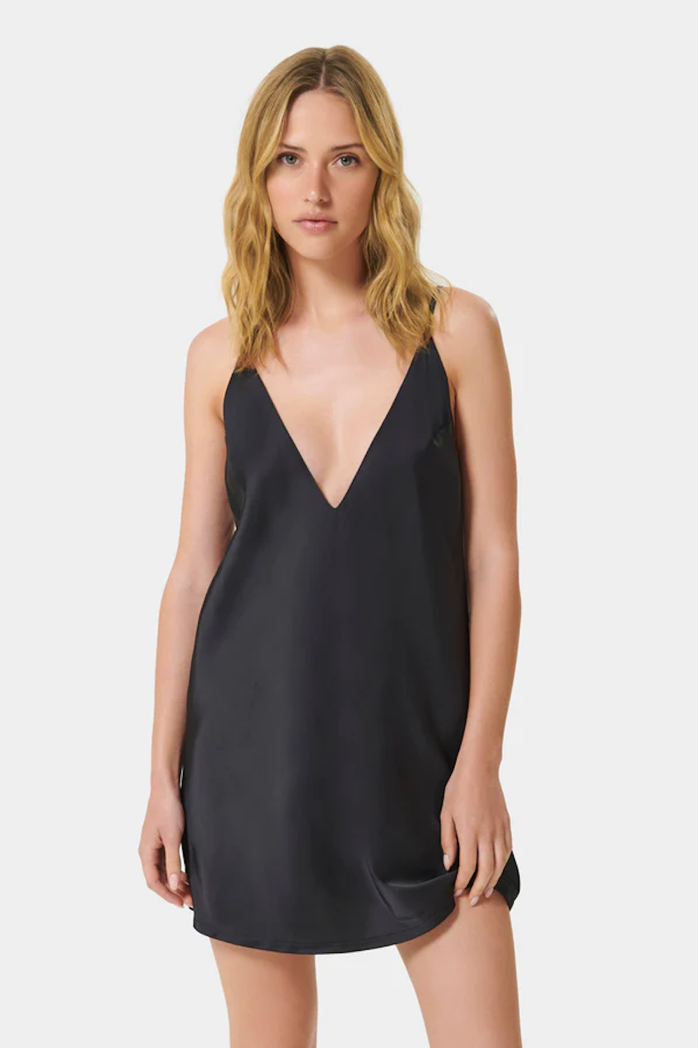 Clea Luxury Satin Short Chemise Black