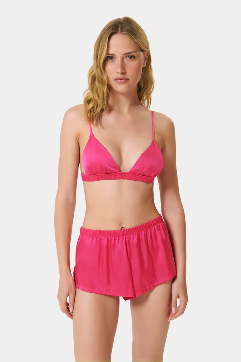 Saskia Luxury Satin Soft Bra and Short Set Fuchsia Pink