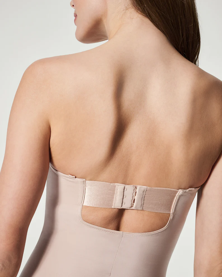 Suit Your Fancy Strapless Cupped Panty Bodysuit Champagne Beige