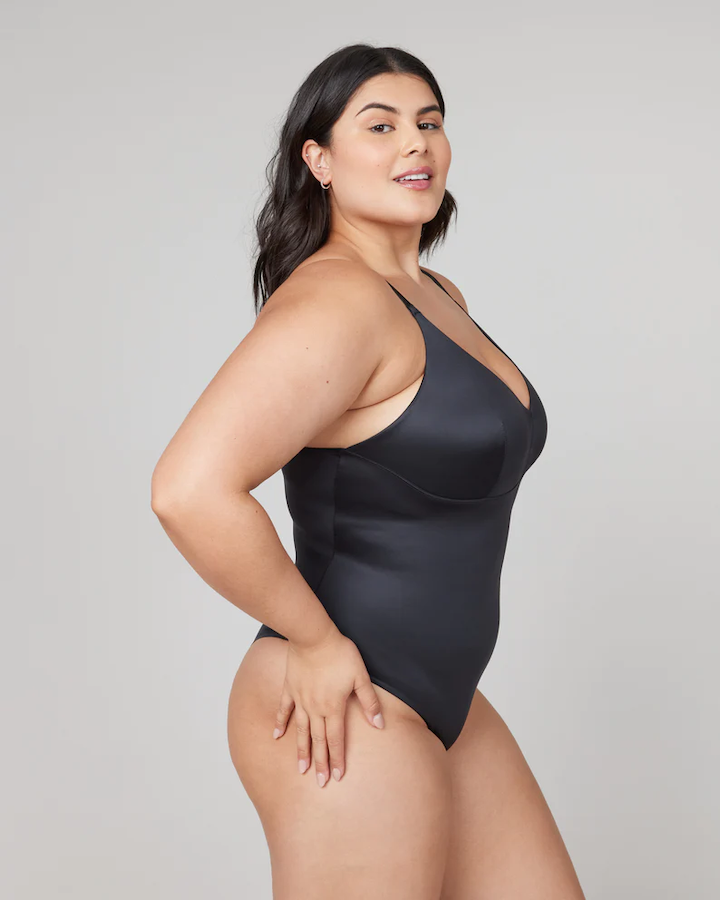 Shaping Satin Thong Bodysuit Very Black