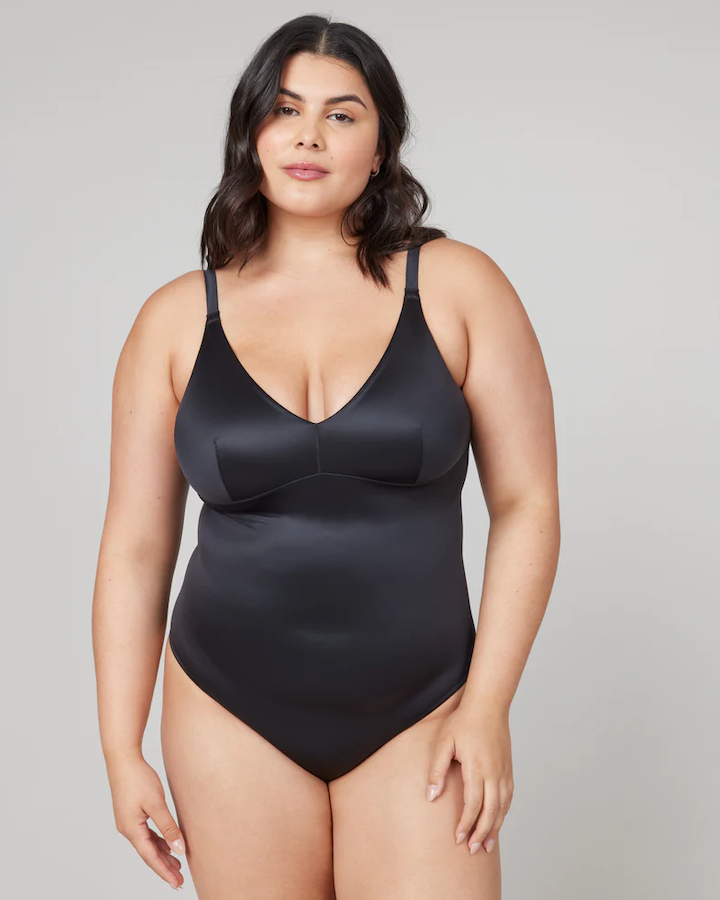 Shaping Satin Thong Bodysuit Very Black