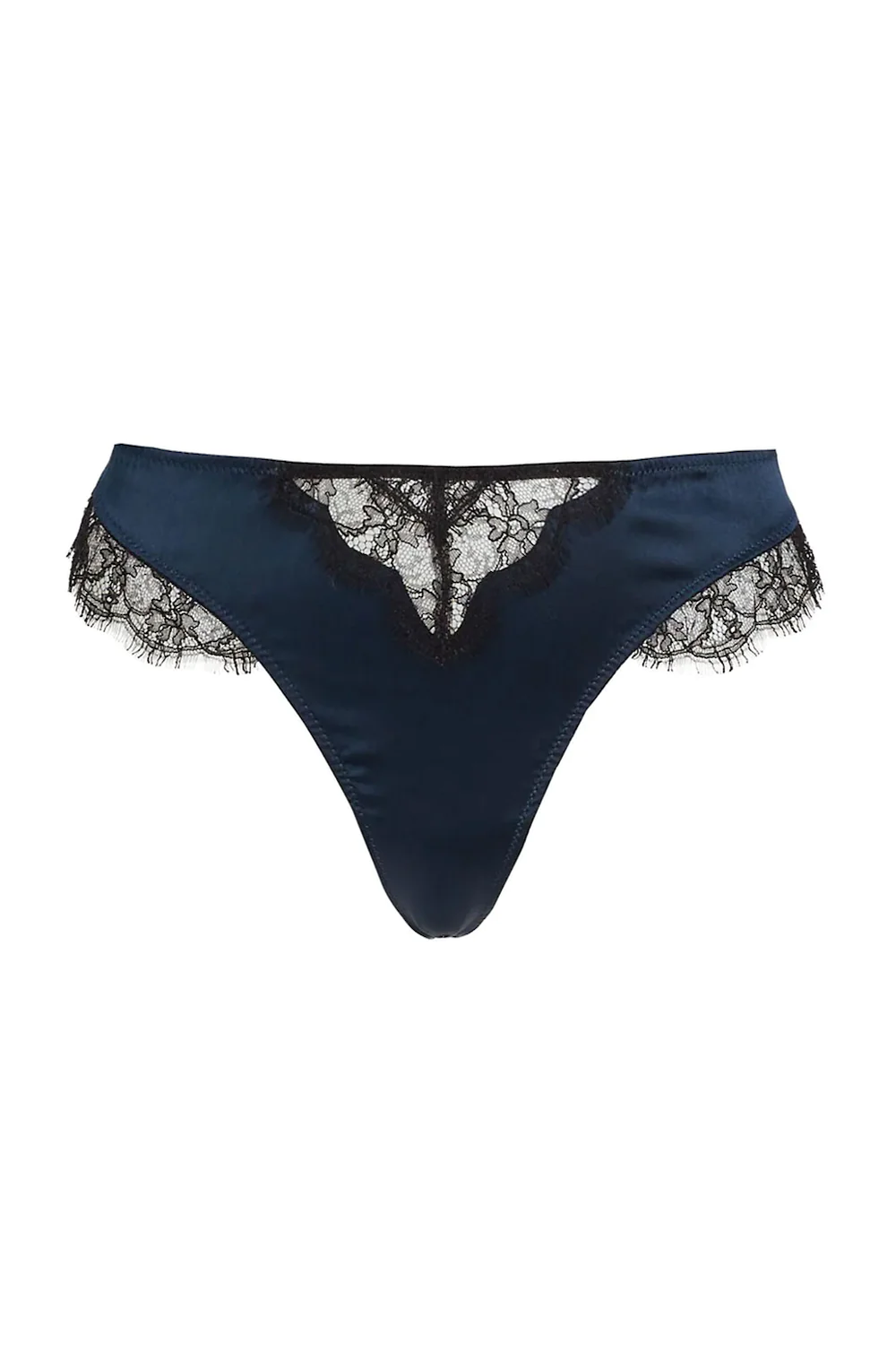 Lace Inset Thong Navy Blue
