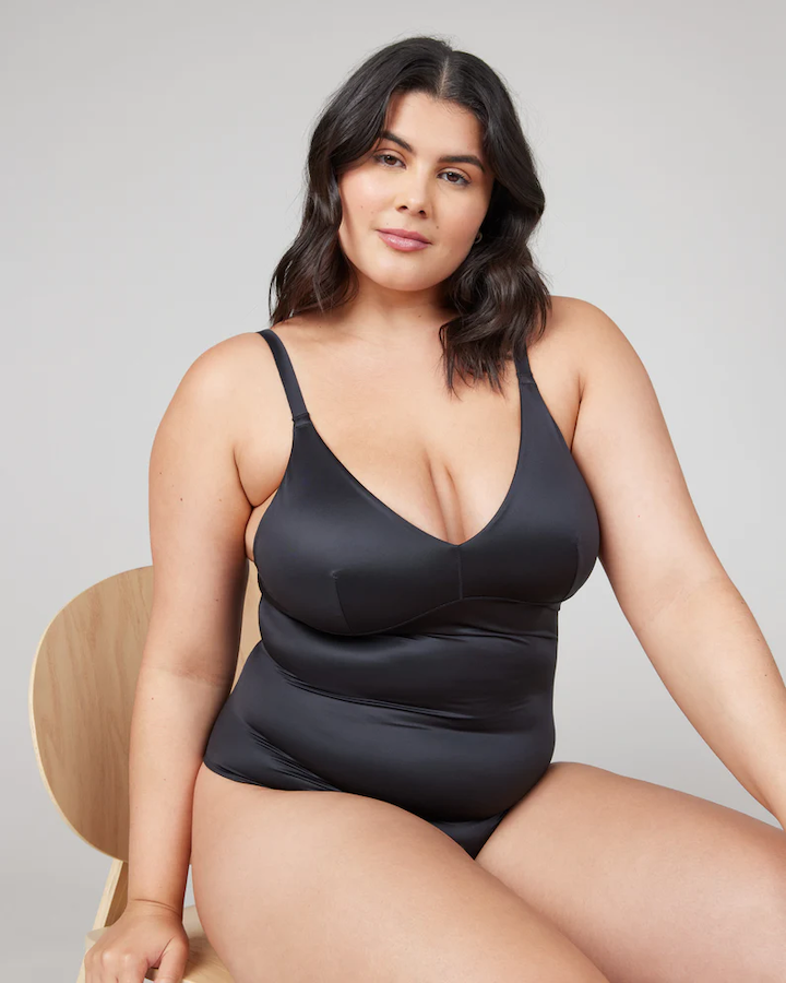 Shaping Satin Thong Bodysuit Very Black