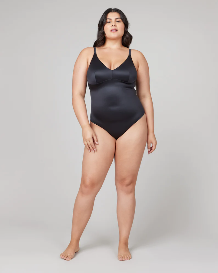 Shaping Satin Thong Bodysuit Very Black