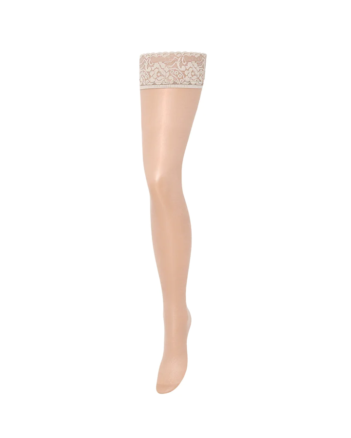 Plain Leg / Lace Top Hold Ups Champagne