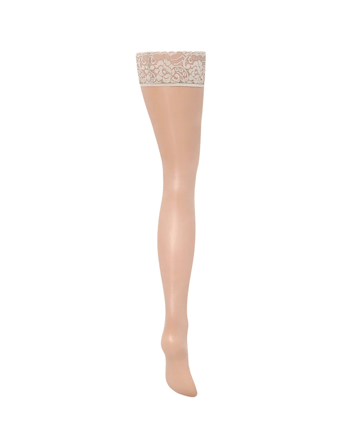 Plain Leg / Lace Top Hold Ups Champagne