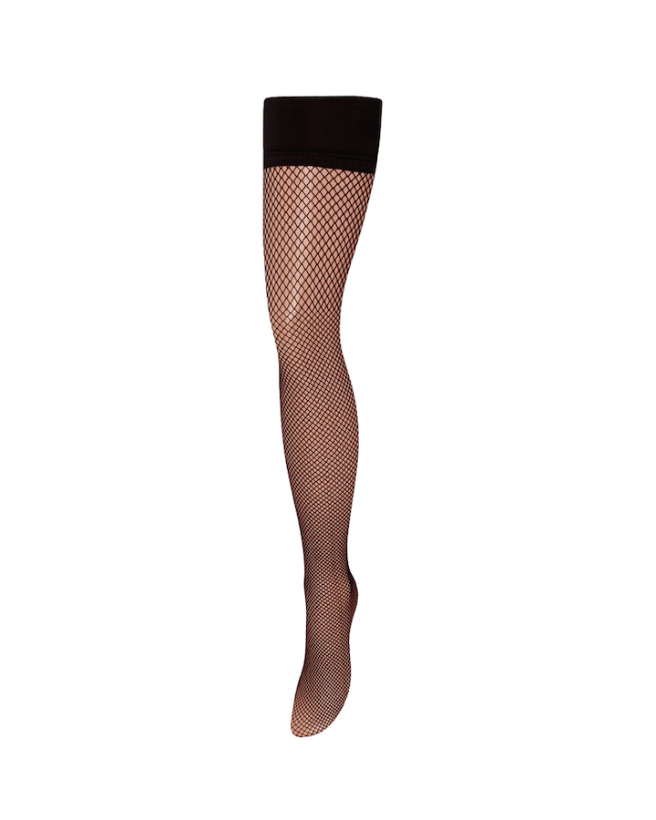 Fishnet Leg / Plain Top Stockings Black